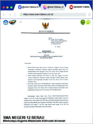 SURAT EDARAN BUPATI BERAU TENTANG PENYELENGGARAAN PEMBELAJARAN PANDEMI COVID-19 DI KABUPATEN BERAU